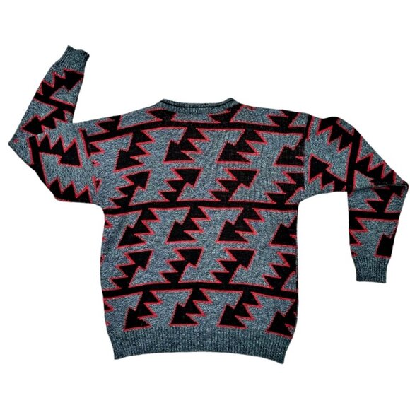 VTG 90s Le Tigre Mens Sweater Size M New Nu Wave Grunge Dad Lightning Arrows AOP - Picture 3 of 7